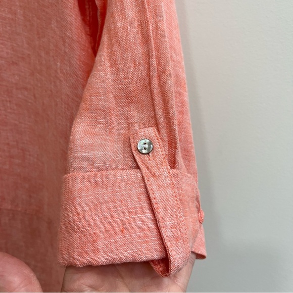 Tahari 100% linen button front tunic top heathered orange laganlook size medium - Picture 7 of 9